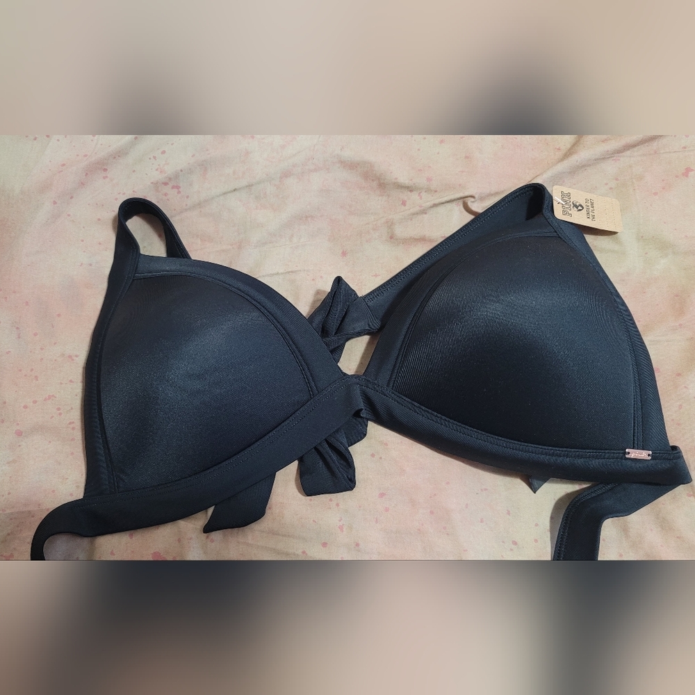 2/$23 NWT VS PINK Push-Up Triangle Bikini Top, size xl in black